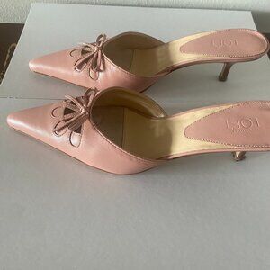 Ann Taylor Loft Pink Leather Upper Bow Mules
